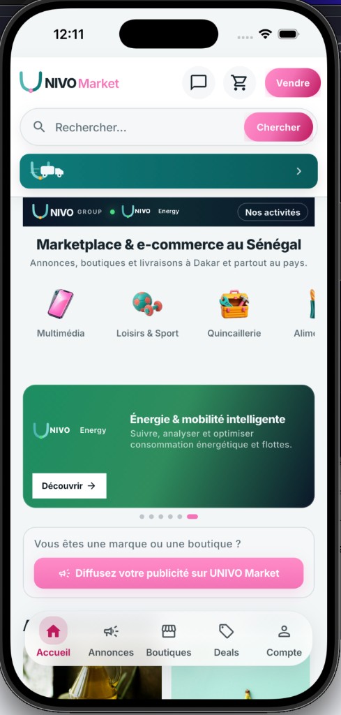 UNIVO Market — accueil marketplace et catégories